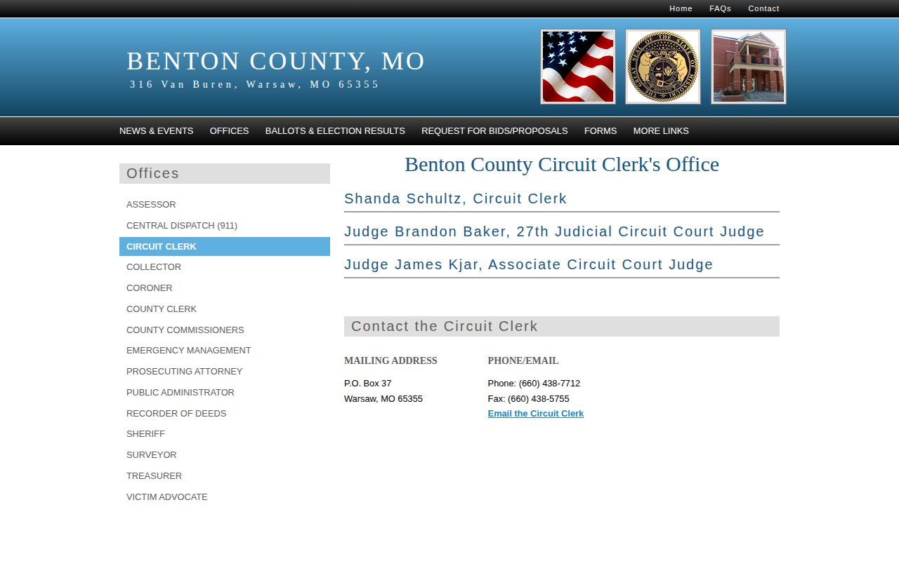 Benton County Circuit Clerk warrant-record navigation contact page